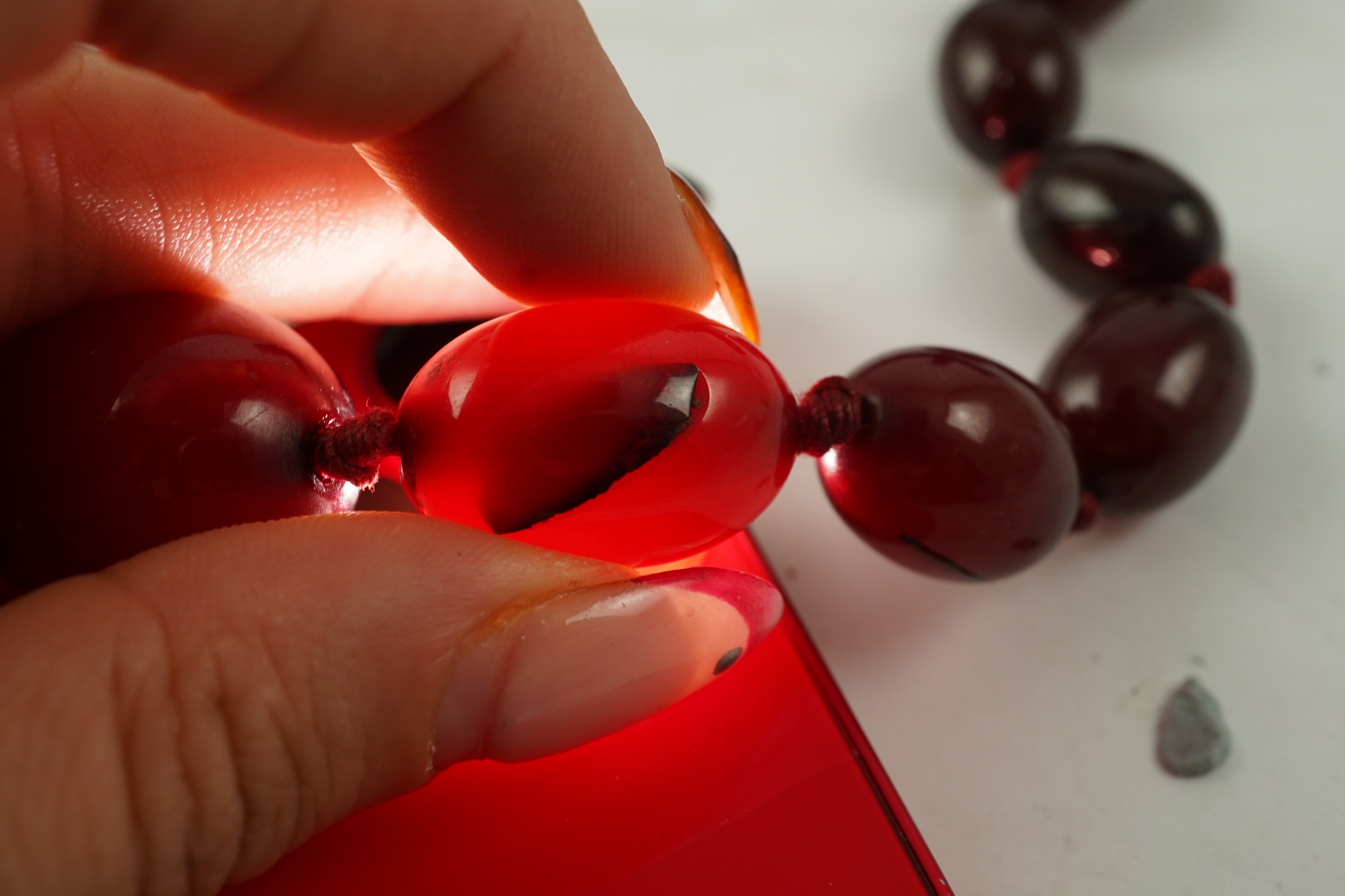 A cherry bakelite 'amber' necklace